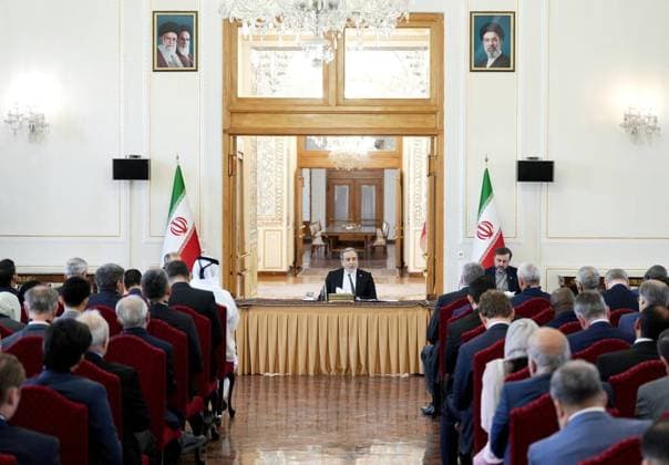 Iranian Foreign Minister Abbas Araghchi held a meeting in Tehran TEHRAN, IRAN - JUNE 16: (RESTRICTIONS: NO Access Israel Media Persian Language TV Stations Outside Iran Strictly No Access BBC Persian VOA Persian Manoto TV Iran International TV) (----EDITORIAL USE ONLY - MANDATORY CREDIT - IRANIAN FOREIGN MINISTRY HANDOUT - NO MARKETING NO ADVERTISING CAMPAIGNS - DISTRIBUTED AS A SERVICE TO CLIENTS----) Iranian Foreign Minister Abbas Araghchi (C) discusses the agreement reached with the United States and regional developments at a meeting with ambassadors and diplomatic representatives from foreign countries in Tehran, Iran, on June 16, 2026. Iranian Foreign Ministry Handout Anadolu Tehran Iran. Editorial use only. Please get in touc  Copyright: x2026xAnadoluxIranianxForeignxMinistryx xHandoutx