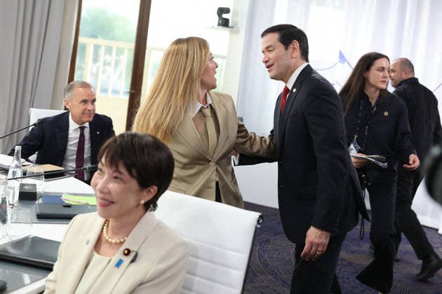 G7 Summit - Meeting With President Zelensky Marco Rubio, Italian Prime Minister Giorgia Meloni during a meeting with Ukrainian President Volodymyr Zelensky during the G7 summit in Evian, France on June 16, 2026. Photo by Dominique Jacovides Pool ABACAPRESS.COM Evian France  Copyright: xJacovidesxDominique Pool ABACAx