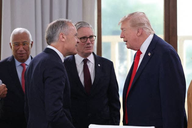 G7 Summit - Meeting With President Zelensky Canadian Prime Minister Mark Carney, UK Prime Minister Keir Starmer, and US President Donald Trump during a meeting with Ukrainian President Volodymyr Zelensky during the G7 summit in Evian, France on June 16, 2026. Photo by Dominique Jacovides Pool ABACAPRESS.COM Evian France  Copyright: xJacovidesxDominique Pool ABACAx