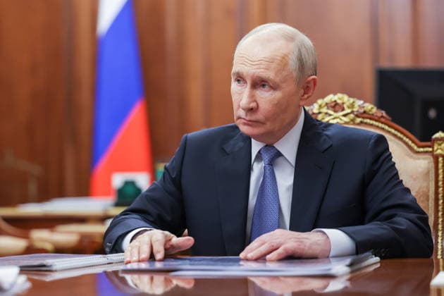 RUSSIA, MOSCOW - JUNE 16, 2026: Russia s President Vladimir Putin looks on during a meeting with Sergei Menyailo, head of Russia s Republic of North Ossetia-Alania, at Moscow s Kremlin. Vyacheslav Prokofyev Russian Presidential Press and Information Office TASS  93892593