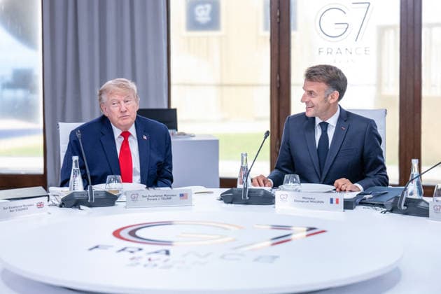 G7 Summit - Work Lunch US President Donald Trump attends a work lunch as part of the G7 summit, in Evian, eastern France, on June 16, 2026. A G7 summit is set to take place June 15 to 17 in the French town of Evian-les-Bains near Switzerland and it will be attended by country leaders as well as the EU s foreign policy chief and ministers from Brazil, Canada, the United Arab Emirates and Turkey. Photo by Ammar Abd Rabbo ABACAPRESS.COM Evian France  Copyright: xAbdxRabboxAmmar ABACAx