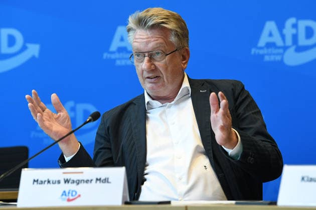 Pressekonferenz der AfD-Fraktion NRW am 16.06.2026 im Landtag in Düsseldorf Markus Wagner ( Stellv. Fraktionsvorsitzender AfD NRW ) *** Press conference of the AfD parliamentary group in North Rhine-Westphalia on June 16, 2026, at the state parliament in Düsseldorf; Markus Wagner, Deputy Chair of the AfD parliamentary group in North Rhine-Westphalia,detected_source_language xRx