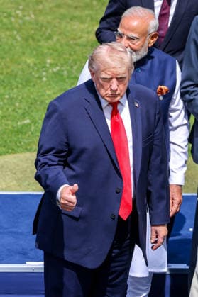 G7 Summit - Family Photo - Evian U.S. President Donald Trump during a family photo at the G7 summit in Evian, France, on Tuesday June 16, 2026. Photo by Dominique Jacovides Pool ABACAPRESS.COM Evian France  Copyright: xJacovidesxDominique Pool ABACAx
