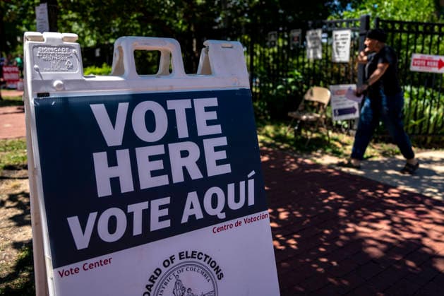 People depart Sherwood Recreation Center after voting in Washington DC s 2026 primary elections on Tuesday, June 16, 2026.The two front-runners to succeed current DC Mayor Muriel Bowser are Kenyan McDuffie, a moderate with support from many of Bowser s cabinet, and Janeese Lewis George, democratic socialist who built her campaign around organized labor.  WAP20260616307 BONNIExCASH