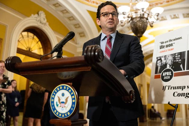 Senate Dems Post-Policy Luncheon Presser WASHINGTON, DC - JUNE 16: Senator Brian Schatz (D-HI) speaks at a press conference with other members of Senate Democratic leadership following a policy luncheon at the U.S. Capitol in Washington, DC on June 16, 2026. Nathan Posner Anadolu Washington United States. Editorial use only. Please get in touch for any other usage.  Copyright: x2026xAnadoluxNathanxPosnerx