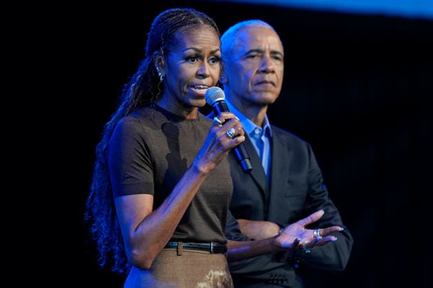 Former President Barack Obama and former first lady Michelle Obama speaking at a stakeholders event at the Obama Presidential Center, Tuesday, June 16, 2026, in Chicago, Illinois. The Obama Library officially opens to the public on Friday June 19, 2026. Pool  CHI2026061616 PabloxMartinezxMonsivais