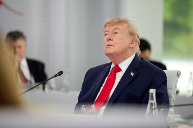United States President Donald J. Trump participates in a round table discussion at the G7 Summit in Evian, France, on Tuesday, June 16, 2026. Photo via Ukrainian Presidential Press Office  WAX2026061605 UKRAINIANxPRESIDENTIALxPRESSxOFFICE