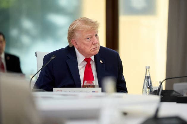 United States President Donald J. Trump participates in a round table discussion at the G7 Summit in Evian, France, on Tuesday, June 16, 2026. Photo via Ukrainian Presidential Press Office  WAX2026061608 UKRAINIANxPRESIDENTIALxPRESSxOFFICE