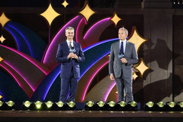 SHANGHAI, CHINA - JUNE 15: Former CEO of Walt Disney Company Bob Iger and current CEO of Walt Disney Company Josh D Amaro attend the special gala for the 10th anniversary celebration of Shanghai Disney Resort on June 15, 2026 in Shanghai, China. A celebration was held on June 15 to mark the 10th anniversary of Shanghai Disney Resort, which first opened to visitors on June 16, 2016.  Copyright: xVCGx 111648593078