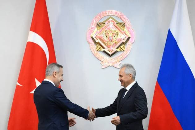 Russia Turkey 9190440 17.06.2026 Turkish Foreign Minister Hakan Fidan and Russian Security Council Secretary Sergei Shoigu shake hands before a meeting in Moscow, Russia. Grigory Sysoev Sputnik Moscow Russia  Copyright: xGrigoryxSysoevx