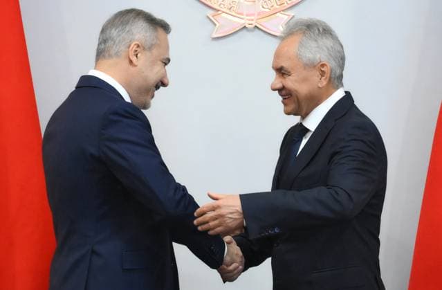 Russia Turkey 9190443 17.06.2026 Turkish Foreign Minister Hakan Fidan and Russian Security Council Secretary Sergei Shoigu shake hands before a meeting in Moscow, Russia. Grigory Sysoev Sputnik Moscow Russia  Copyright: xGrigoryxSysoevx