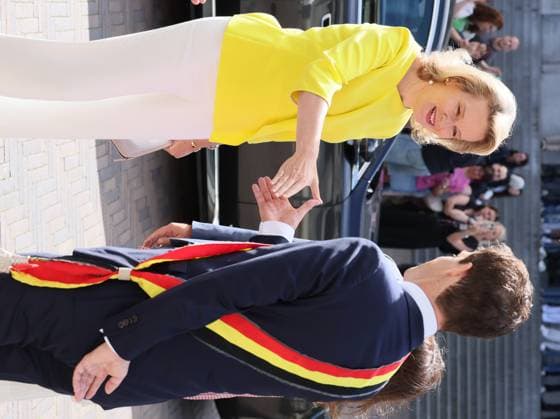 Charleroi s mayor Thomas Dermine welcomes Queen Mathilde of Belgium for a royal visit to the U-Charleroi Campus, on Wednesday 17 June 2026, in Charleroi. The Queen will see the initiatives developed by French-speaking universities and colleges in the field of artificial intelligence applied to the training of healthcare professionals.  BENOITxDOPPAGNE 177912922