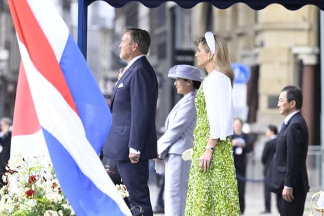 Amsterdam, The Netherlands, 2026-06-17 10:09:25 AMSTERDAM, 17-06-2026, Dam Square At the invitation of King Willem-Alexander and Queen Maxima, Emperor Naruhito of Japan is paying a state visit to the Netherlands. Emperor Naruhito is accompanied by Her Majesty Empress Masako. The state visit is a confirmation of the close and historic relationship between Japan and the Netherlands. The countries share 426 years of bilateral relations. PHOTO: NLBeeld Patrick van Emst In the photo: King Willem-Alexander and Queen Maxima officially welcome Emperor Naruhito and Empress Masako at Dam Square in Amsterdam. After the delegations are introduced, the Royal Military Band Johan Willem Friso plays the national anthems of both countries. This is follo  Copyright: xx x