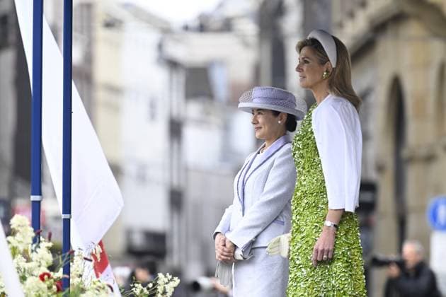 Amsterdam, The Netherlands, 2026-06-17 10:11:00 AMSTERDAM, 17-06-2026, Dam Square At the invitation of King Willem-Alexander and Queen Maxima, Emperor Naruhito of Japan is paying a state visit to the Netherlands. Emperor Naruhito is accompanied by Her Majesty Empress Masako. The state visit is a confirmation of the close and historic relationship between Japan and the Netherlands. The countries share 426 years of bilateral relations. PHOTO: NLBeeld Patrick van Emst In the photo: King Willem-Alexander and Queen Maxima officially welcome Emperor Naruhito and Empress Masako at Dam Square in Amsterdam. After the delegations are introduced, the Royal Military Band Johan Willem Friso plays the national anthems of both countries. This is follo  Copyright: xx x
