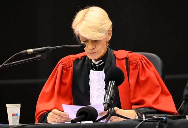 Sentencing Ruling In Paolo and Antonino Falzone Trial MONS, BELGIUM - JUNE 17 : Martine Baes, president pictured the day of the sentencing of the P. and A. Falzone trial : the trial concerns the Strépy-Bracquegnies tragedy of 2022, in which a car crashed into a carnival procession, killing seven people and injuring many others on June 17, 2026 in Mons, Belgium, 17 06 2026 Mons Belgium  Copyright: xPhilipxReynaersx