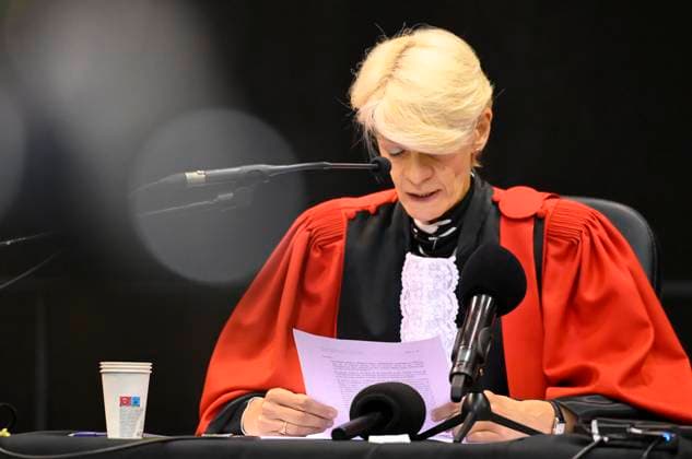 Sentencing Ruling In Paolo and Antonino Falzone Trial MONS, BELGIUM - JUNE 17 : Martine Baes, president pictured the day of the sentencing of the P. and A. Falzone trial : the trial concerns the Strépy-Bracquegnies tragedy of 2022, in which a car crashed into a carnival procession, killing seven people and injuring many others on June 17, 2026 in Mons, Belgium, 17 06 2026 Mons Belgium  Copyright: xPhilipxReynaersx