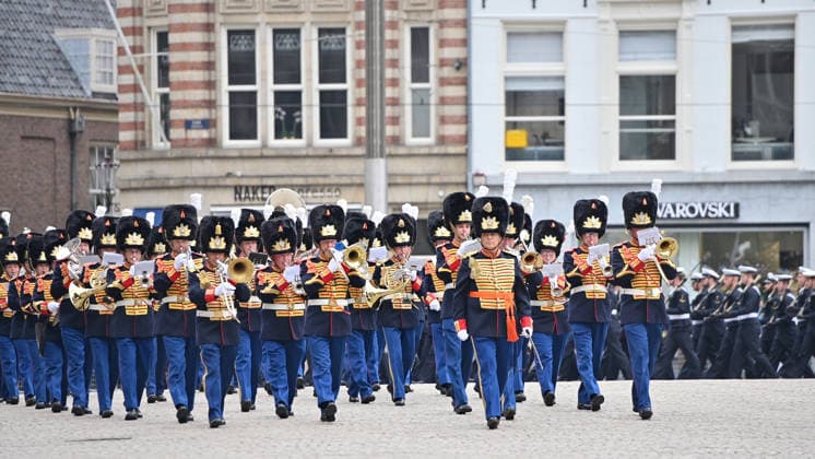 Amsterdam The Netherlands 17th June 2026 State visit of Emperor Naruhito of Japan. Impressions around the Dam around the Koninklijke Paleis. Koninklijke Militaire Kapel ˜Johan Willem Friso™ provides the musical accompaniment. marching, march, band, musician,