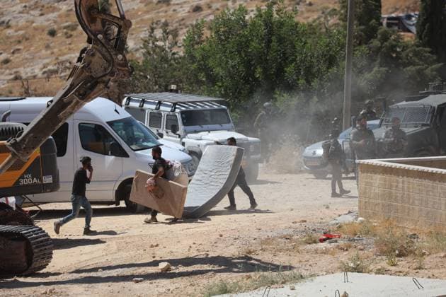 Israeli Forces Demolish Palestinian Family Home in Masafer Yatta MASAFER YATTA, WEST BANK JUNE 17, 2026: Israeli occupation forces demolished a Palestinian family home in the village of Deirat, in the Masafer Yatta area south of Hebron, displacing a couple and their five children. Israeli authorities said the structure was built without a permit. The demolition is part of ongoing disputes over construction and land use in the area. Photo by Mosab Shawer JNA Press (Photo by Mosab shawer JNA Press via Nexpher Images) MASAFER YATTA