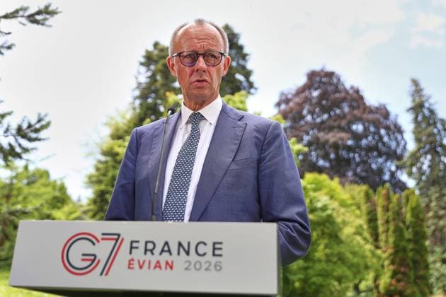 Évian-les-Bains, Frankreich, 17.06.2026: G7-Gipfel: Bundeskanzler Friedrich Merz (CDU) gibt am letzten Gipfeltag eine Pressekonferenz *** Évian-les-Bains, France, June 17, 2026 G7 Summit Copyright: xdtsxNachrichtenagenturx dts_123678