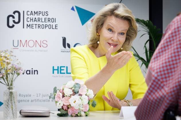 Queen Mathilde of Belgium pictured during a royal visit to the U-Charleroi Campus, on Wednesday 17 June 2026, in Charleroi. The Queen will see the initiatives developed by French-speaking universities and colleges in the field of artificial intelligence applied to the training of healthcare professionals.  BENOITxDOPPAGNE 177923251