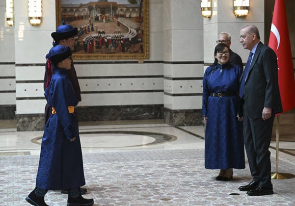 Turkish President Recep Tayyip Erdogan ANKARA, TURKIYE - JUNE 17: Turkish President Recep Tayyip Erdogan receives letter of credence from Mongolian Ambassador Ochir Lkhagvasuren (2nd R) at the Presidential Complex in Ankara, Turkiye on June 17, 2026. Utku Ucrak Anadolu Ankara Turkey. Editorial use only. Please get in touch for any other usage.  Copyright: x2026xAnadoluxUtkuxUcrakx