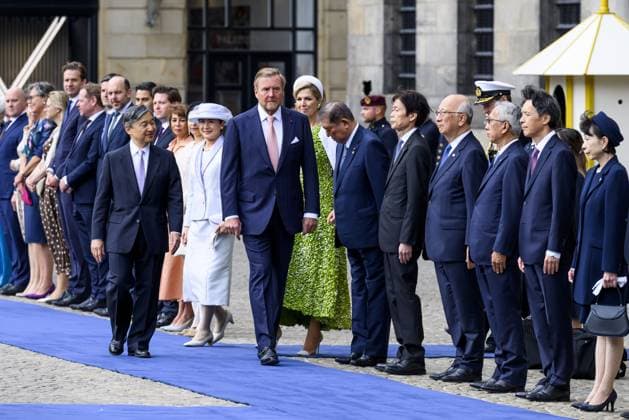 Amsterdam, The Netherlands, 2026-06-17 10:07:11 AMSTERDAM, 17-06-2026, Dam Square At the invitation of King Willem-Alexander and Queen Maxima, Emperor Naruhito of Japan is paying a state visit to the Netherlands. Emperor Naruhito is accompanied by Her Majesty Empress Masako. The state visit is a confirmation of the close and historic relationship between Japan and the Netherlands. The countries share 426 years of bilateral relations. PHOTO: NLBeeld Patrick van Emst In the photo: King Willem-Alexander and Queen Maxima officially welcome Emperor Naruhito and Empress Masako at Dam Square in Amsterdam. After the delegations are introduced, the Royal Military Band Johan Willem Friso plays the national anthems of both countries. This is follo  Copyright: xx x