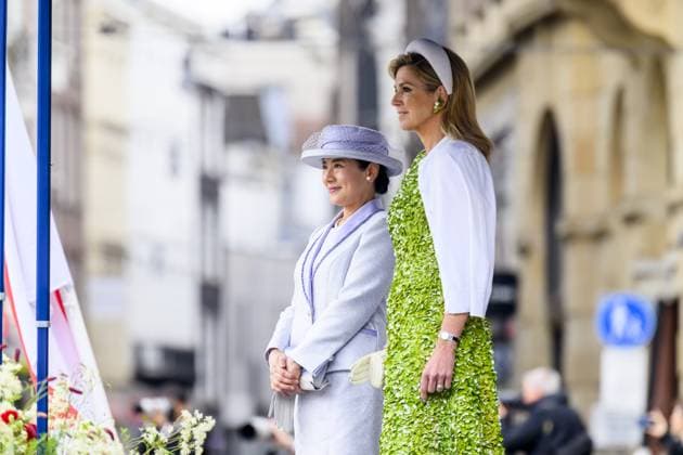 Amsterdam, The Netherlands, 2026-06-17 10:10:45 AMSTERDAM, 17-06-2026, Dam Square At the invitation of King Willem-Alexander and Queen Maxima, Emperor Naruhito of Japan is paying a state visit to the Netherlands. Emperor Naruhito is accompanied by Her Majesty Empress Masako. The state visit is a confirmation of the close and historic relationship between Japan and the Netherlands. The countries share 426 years of bilateral relations. PHOTO: NLBeeld Patrick van Emst In the photo: King Willem-Alexander and Queen Maxima officially welcome Emperor Naruhito and Empress Masako at Dam Square in Amsterdam. After the delegations are introduced, the Royal Military Band Johan Willem Friso plays the national anthems of both countries. This is follo  Copyright: xx x