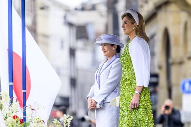 Amsterdam, The Netherlands, 2026-06-17 10:10:56 AMSTERDAM, 17-06-2026, Dam Square At the invitation of King Willem-Alexander and Queen Maxima, Emperor Naruhito of Japan is paying a state visit to the Netherlands. Emperor Naruhito is accompanied by Her Majesty Empress Masako. The state visit is a confirmation of the close and historic relationship between Japan and the Netherlands. The countries share 426 years of bilateral relations. PHOTO: NLBeeld Patrick van Emst In the photo: King Willem-Alexander and Queen Maxima officially welcome Emperor Naruhito and Empress Masako at Dam Square in Amsterdam. After the delegations are introduced, the Royal Military Band Johan Willem Friso plays the national anthems of both countries. This is follo  Copyright: xx x