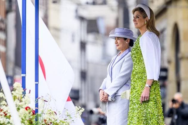Amsterdam, The Netherlands, 2026-06-17 10:10:59 AMSTERDAM, 17-06-2026, Dam Square At the invitation of King Willem-Alexander and Queen Maxima, Emperor Naruhito of Japan is paying a state visit to the Netherlands. Emperor Naruhito is accompanied by Her Majesty Empress Masako. The state visit is a confirmation of the close and historic relationship between Japan and the Netherlands. The countries share 426 years of bilateral relations. PHOTO: NLBeeld Patrick van Emst In the photo: King Willem-Alexander and Queen Maxima officially welcome Emperor Naruhito and Empress Masako at Dam Square in Amsterdam. After the delegations are introduced, the Royal Military Band Johan Willem Friso plays the national anthems of both countries. This is follo  Copyright: xx x