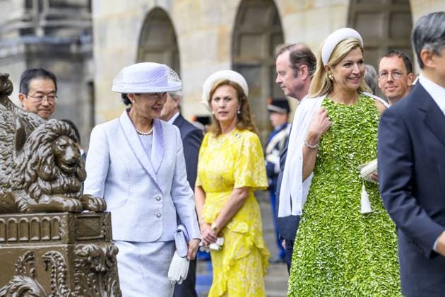 Amsterdam, The Netherlands, 2026-06-17 10:13:22 AMSTERDAM, 17-06-2026, Dam Square At the invitation of King Willem-Alexander and Queen Maxima, Emperor Naruhito of Japan is paying a state visit to the Netherlands. Emperor Naruhito is accompanied by Her Majesty Empress Masako. The state visit is a confirmation of the close and historic relationship between Japan and the Netherlands. The countries share 426 years of bilateral relations. PHOTO: NLBeeld Patrick van Emst In the photo: King Willem-Alexander and Queen Maxima officially welcome Emperor Naruhito and Empress Masako at Dam Square in Amsterdam. After the delegations are introduced, the Royal Military Band Johan Willem Friso plays the national anthems of both countries. This is follo  Copyright: xx x