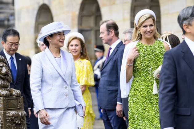 Amsterdam, The Netherlands, 2026-06-17 10:13:22 AMSTERDAM, 17-06-2026, Dam Square At the invitation of King Willem-Alexander and Queen Maxima, Emperor Naruhito of Japan is paying a state visit to the Netherlands. Emperor Naruhito is accompanied by Her Majesty Empress Masako. The state visit is a confirmation of the close and historic relationship between Japan and the Netherlands. The countries share 426 years of bilateral relations. PHOTO: NLBeeld Patrick van Emst In the photo: King Willem-Alexander and Queen Maxima officially welcome Emperor Naruhito and Empress Masako at Dam Square in Amsterdam. After the delegations are introduced, the Royal Military Band Johan Willem Friso plays the national anthems of both countries. This is follo  Copyright: xx x