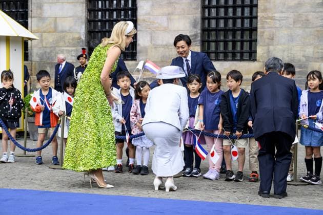 Amsterdam, The Netherlands, 2026-06-17 10:13:41 AMSTERDAM, 17-06-2026, Dam Square At the invitation of King Willem-Alexander and Queen Maxima, Emperor Naruhito of Japan is paying a state visit to the Netherlands. Emperor Naruhito is accompanied by Her Majesty Empress Masako. The state visit is a confirmation of the close and historic relationship between Japan and the Netherlands. The countries share 426 years of bilateral relations. PHOTO: NLBeeld Patrick van Emst In the photo: King Willem-Alexander and Queen Maxima officially welcome Emperor Naruhito and Empress Masako at Dam Square in Amsterdam. After the delegations are introduced, the Royal Military Band Johan Willem Friso plays the national anthems of both countries. This is follo  Copyright: xx x