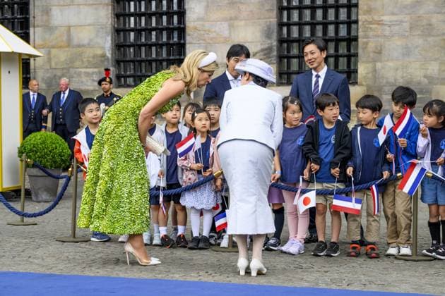 Amsterdam, The Netherlands, 2026-06-17 10:14:24 AMSTERDAM, 17-06-2026, Dam Square At the invitation of King Willem-Alexander and Queen Maxima, Emperor Naruhito of Japan is paying a state visit to the Netherlands. Emperor Naruhito is accompanied by Her Majesty Empress Masako. The state visit is a confirmation of the close and historic relationship between Japan and the Netherlands. The countries share 426 years of bilateral relations. PHOTO: NLBeeld Patrick van Emst In the photo: King Willem-Alexander and Queen Maxima officially welcome Emperor Naruhito and Empress Masako at Dam Square in Amsterdam. After the delegations are introduced, the Royal Military Band Johan Willem Friso plays the national anthems of both countries. This is follo  Copyright: xx x