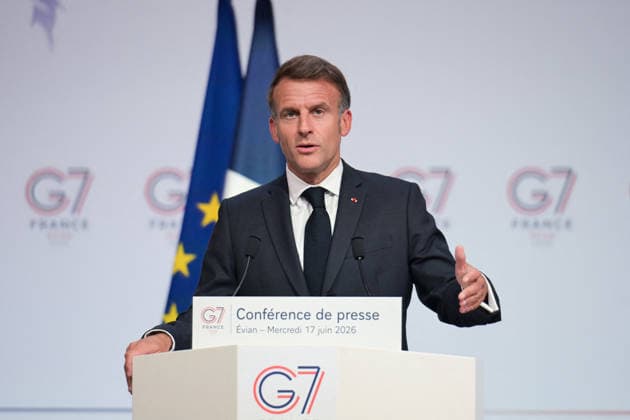 G7 Summit - Macron Closing Press Conference French President Emmanuel Macron speaks during the closing press conference of the G7 summit, in Evian, eastern France, on June 17, 2026. Photo by Ammar Abd Rabbo ABACAPRESS.COM Evian France  Copyright: xAbdxRabboxAmmar ABACAx