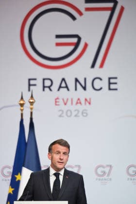 G7 Summit - Macron Closing Press Conference French President Emmanuel Macron speaks during the closing press conference of the G7 summit, in Evian, eastern France, on June 17, 2026. Photo by Ammar Abd Rabbo ABACAPRESS.COM Evian France  Copyright: xAbdxRabboxAmmar ABACAx