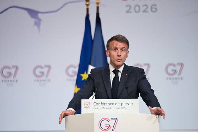 G7 Summit - Macron Closing Press Conference French President Emmanuel Macron speaks during the closing press conference of the G7 summit, in Evian, eastern France, on June 17, 2026. Photo by Ammar Abd Rabbo ABACAPRESS.COM Evian France  Copyright: xAbdxRabboxAmmar ABACAx