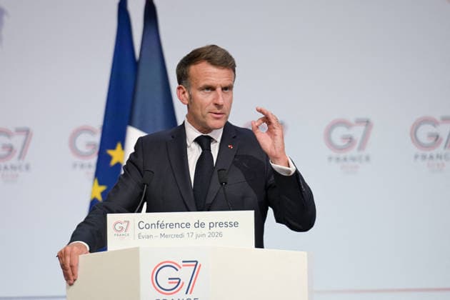 G7 Summit - Macron Closing Press Conference French President Emmanuel Macron speaks during the closing press conference of the G7 summit, in Evian, eastern France, on June 17, 2026. Photo by Ammar Abd Rabbo ABACAPRESS.COM Evian France  Copyright: xAbdxRabboxAmmar ABACAx