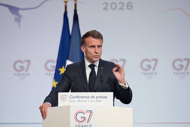 G7 Summit - Macron Closing Press Conference French President Emmanuel Macron speaks during the closing press conference of the G7 summit, in Evian, eastern France, on June 17, 2026. Photo by Ammar Abd Rabbo ABACAPRESS.COM Evian France  Copyright: xAbdxRabboxAmmar ABACAx