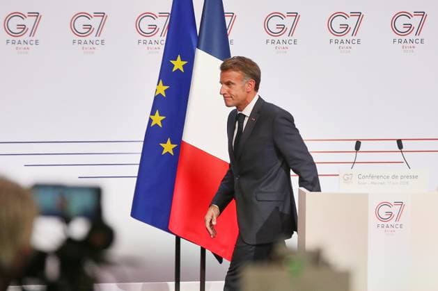 Évian-les-Bains, Frankreich, 17.06.2026: G7-Gipfel: Frankreichs Präsident Emmanuel Macron gibt am letzten Gipfeltag eine Pressekonferenz *** Évian-les-Bains, France, June 17, 2026 G7 Summit Copyright: xdtsxNachrichtenagenturx dts_123708