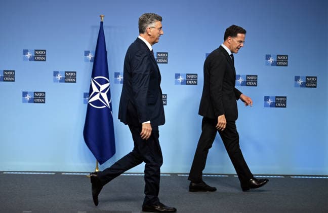 NATO Secretary General Rutte meets Croatian PM Plenkovic in Brussels BRUSSELS, BELGIUM - JUNE 17: NATO Secretary General Mark Rutte (R) meets with Croatian Prime Minister Andrej Plenkovic (L) at the NATO Headquarters in Brussels, Belgium on June 17, 2026. Dursun Aydemir Anadolu Brussels Belgium. Editorial use only. Please get in touch for any other usage.  Copyright: x2026xAnadoluxDursunxAydemirx