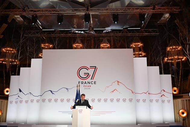 G7 Summit - Macron Closing Press Conference French President Emmanuel Macron speaks during the closing press conference of the G7 summit, in Evian, eastern France, on June 17, 2026. Photo by Ammar Abd Rabbo ABACAPRESS.COM Evian France  Copyright: xAbdxRabboxAmmar ABACAx