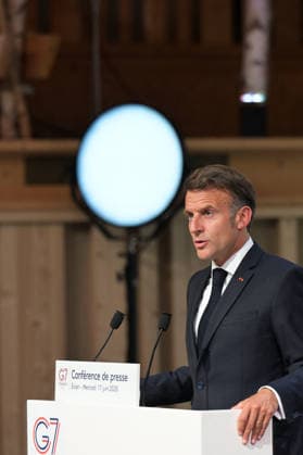G7 Summit - Macron Closing Press Conference French President Emmanuel Macron speaks during the closing press conference of the G7 summit, in Evian, eastern France, on June 17, 2026. Photo by Ammar Abd Rabbo ABACAPRESS.COM Evian France  Copyright: xAbdxRabboxAmmar ABACAx