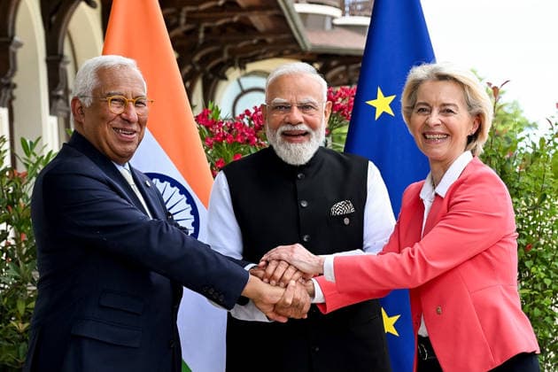 RECORD DATE NOT STATED Prime Minister Narendra Modi meets European Council President Antonio Costa and European Commission President Ursula von der Leyen Evian France , Jun 17 (ANI): Prime Minister Narendra Modi meets European Council President Antonio Costa and European Commission President Ursula von der Leyen on the sidelines of the G7 Summit in Evian, in Evian on Wednesday. (@vonderleyen X ANI Photo) Evian France Copyright: xANIx ANI_20260617297