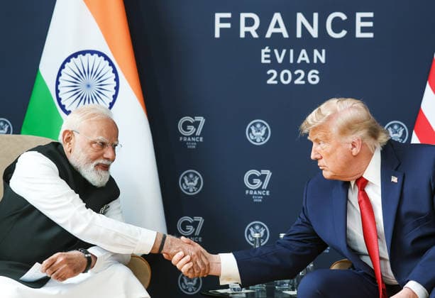 PM Modi and US President Donald Trump hold a bilateral meeting on the sidelines of the G7 Summit 2026 Evian France , Jun 17 (ANI): Prime Minister Narendra Modi and US President Donald Trump hold a bilateral meeting on the sidelines of the G7 Summit 2026, in Evian on Wednesday. (DPR PMO ANI Photo) Evian France Copyright: xANIx ANI_20260617447
