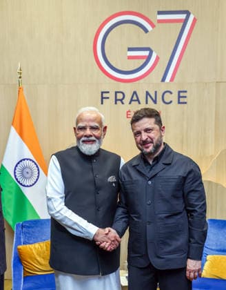 PM Modi and President of Ukraine Volodymyr Zelenskyy hold a bilateral meeting on the sidelines of the G7 Summit 2026 Evian France , Jun 17 (ANI): Prime Minister Narendra Modi and President of Ukraine Volodymyr Zelenskyy hold a bilateral meeting on the sidelines of G7 Summit 2026, in Evian on Wednesday. (DPR PMO ANI Photo) Evian France Copyright: xANIx ANI_20260617450