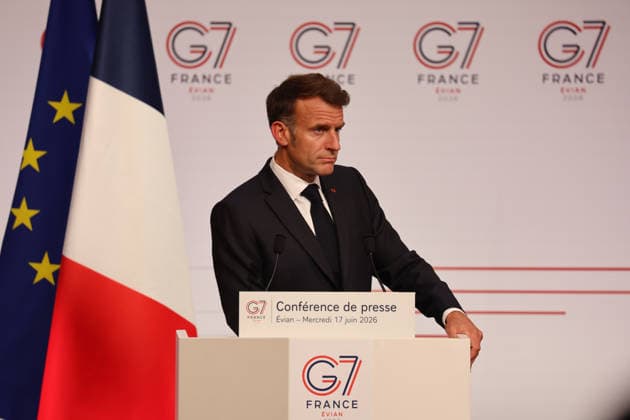 June 17, 2026, Evian, Haute-Savoie, Francia: French President Emmanuel Macron at a press conference at the G7, Evian, June 17, 2026 Evian Francia  - ZUMAa289 20260617_zia_a289_081 Copyright: xPierrexTeyssotx xAgfx