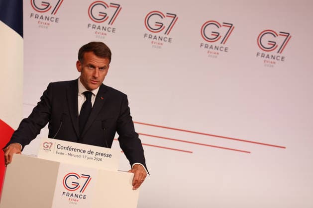 June 17, 2026, Evian, Haute-Savoie, Francia: French President Emmanuel Macron at a press conference at the G7, Evian, June 17, 2026 Evian Francia  - ZUMAa289 20260617_zia_a289_083 Copyright: xPierrexTeyssotx xAgfx