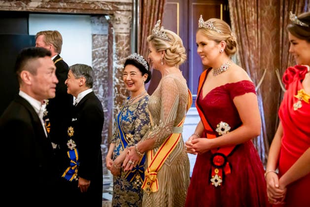 17-06-2026 Gala Queen Maxima and King Willem-Alexander with Emperor Naruhito of Japan and Empress Masako and Princess Amalia and Princess Ariane during the statebanquet at the Dam palace in Amsterdam on the 1st day of the 3 day statevisit to the Netherlands Â  Copyright: xPPEx