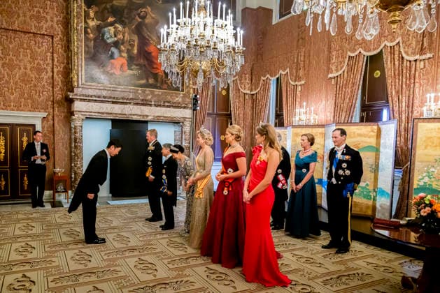 17-06-2026 Gala Queen Maxima and King Willem-Alexander with Emperor Naruhito of Japan and Empress Masako and Princess Amalia and Princess Ariane during the statebanquet at the Dam palace in Amsterdam on the 1st day of the 3 day statevisit to the Netherlands Â  Copyright: xPPEx