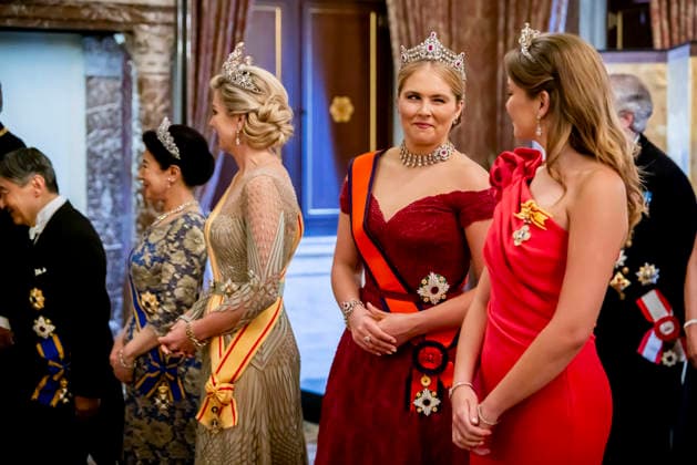 17-06-2026 Gala Queen Maxima and King Willem-Alexander with Emperor Naruhito of Japan and Empress Masako and Princess Amalia and Princess Ariane during the statebanquet at the Dam palace in Amsterdam on the 1st day of the 3 day statevisit to the Netherlands Â  Copyright: xPPEx